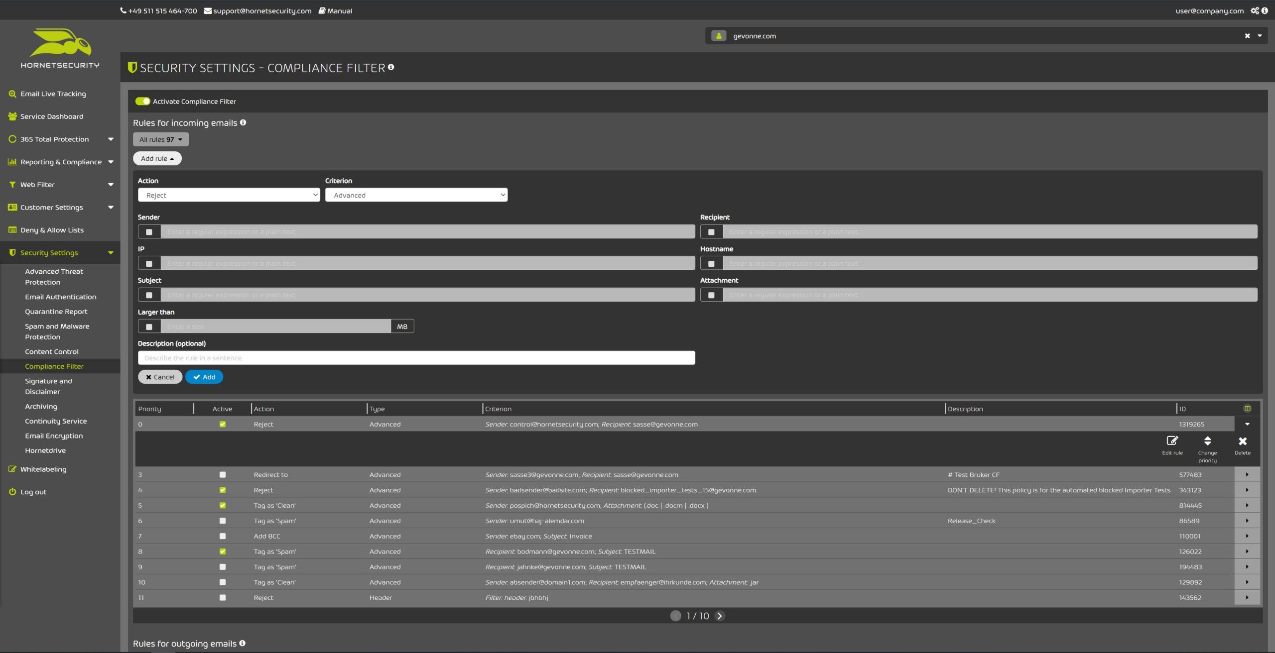 Compliance Filter