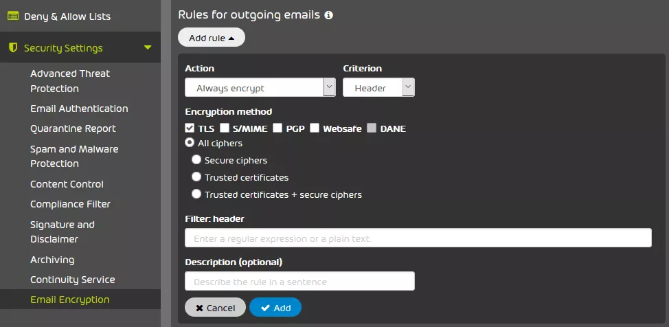 Secure Cipher Policy Control